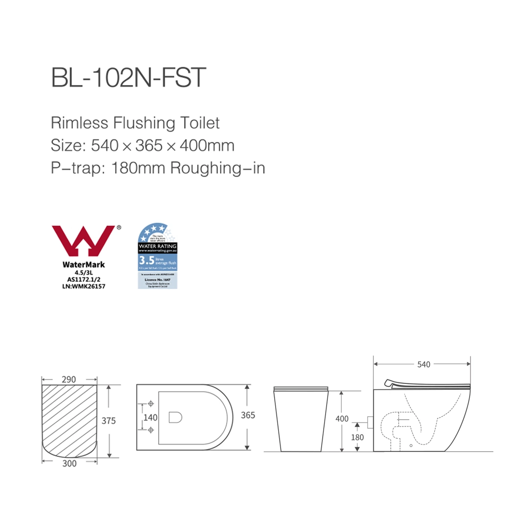 Two Piece Toilet Luxury P-Trap Washdown Flushing Ronud Types Wc Toilet