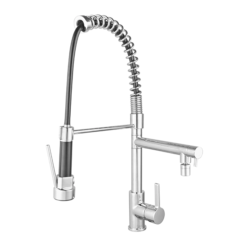 Chrome Spring Pull Type Hot and Cold Copper Kitchen Faucet