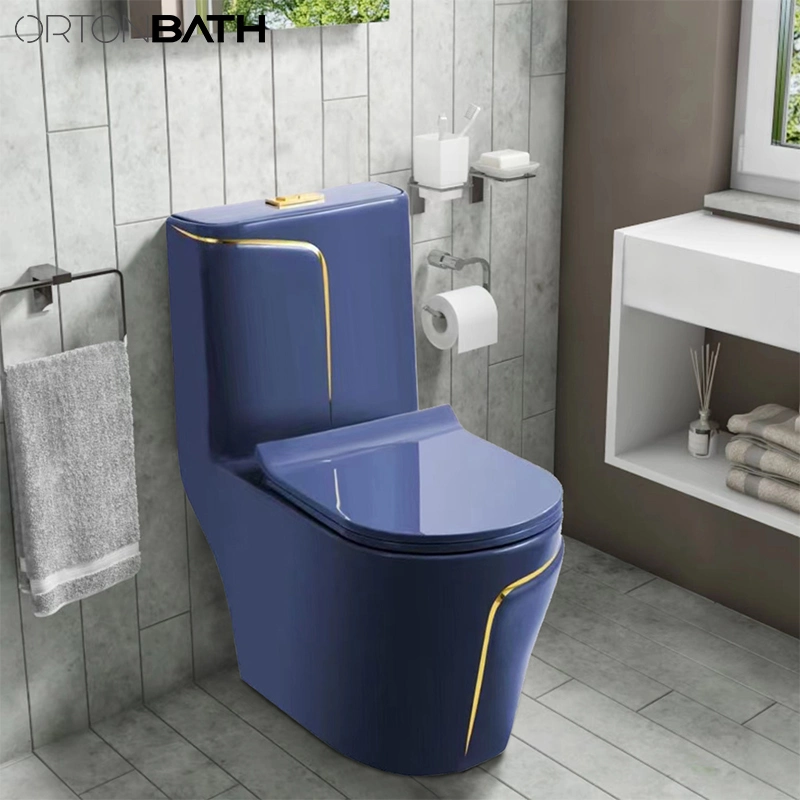 Ortonbath Wholesale Cheap Bulk Blue Flush Toilet One Piece Toilet Hotel Home Bathroom Ceramic Toilet