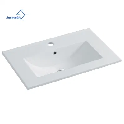 Lavabo in ceramica bianca Aquacubic rettangolare con bordo sottile, lavabo superiore, prezzo, lavelli da bagno